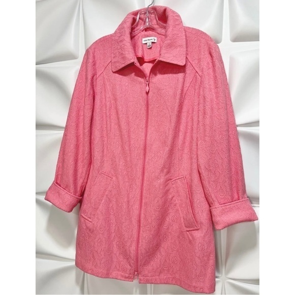 Susan Graver Sz S Pink Textured Lace Zip Up Longline Jacket Spring Easter Womens - Picture 3 of 7